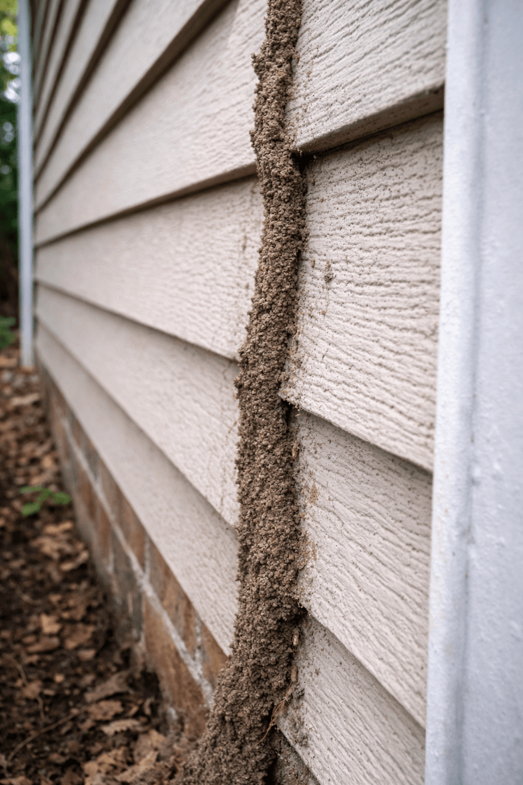 Termite mud tube on home foundation